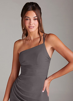 Azazie Eren Bridesmaid Dresses Steel Grey Sheath One Shoulder Chiffon Dress image6