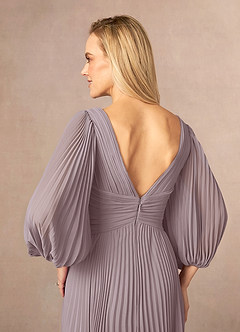 Azazie Zahara Mère de la mariée Robes Robe Trapèze en Mousseline de soie Col V plissé Crépuscule image6
