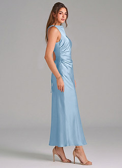 Azazie Evadne Vestidos de damas de honor Vestido de Azul Pálido de Satén Elástico de Corte Recto con Plisado image4