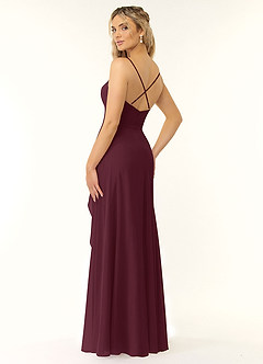 Azazie Naeem Brautjungfernkleider A-Linie V-Hals Rüsche Chiffon Kleid Cabernetrot image4