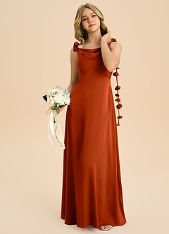 Azazie Gumdrop Junior Paprika Empire Pleated Stretch Satin Dress image2