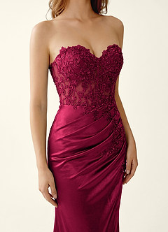 Bianca Burgundy Stretch Satin Corset Mermaid Maxi Dress image5