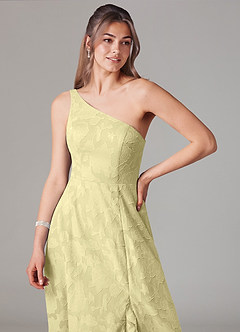 Azazie Ellianna At-home Try On Dresses Agave A-Line One Shoulder Floral Burnout Dress image5
