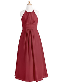 Azazie Bonnie Junior Pomegranate A-Line Pleated Chiffon Dress image5