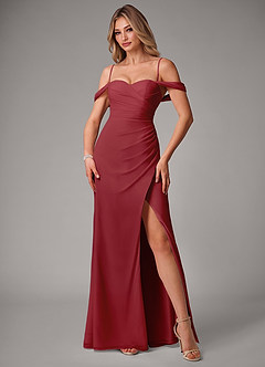 Azazie Haisley Bridesmaid Dresses Pomegranate Sheath Off the Shoulder Chiffon Convertible Dress image5