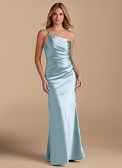 Azazie Cristin Bridesmaid Dresses Sky Blue Mermaid One Shoulder Metallic Satin Dress image3