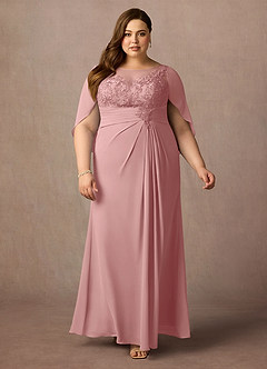 Azazie Hera Mère de la mariée Robes Robe Trapèze en Mousseline de soie Capelette en dentelle Rose Poussiéreuse image6