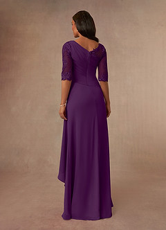 Azazie Dionysus Final Sale Grape A-Line Boatneck Lace Chiffon Dress image3