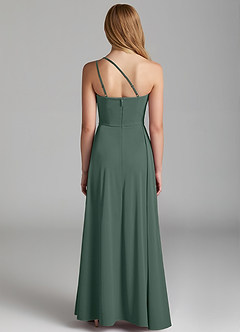 Azazie Maron Junior Sea Moss A-Line Pleated Stretch Satin Dress image4