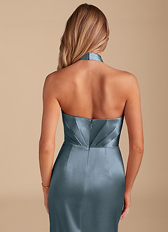 Azazie Zaya Jurken voor bruidsmeisjes Jurk van Metaalachtig Satijn met Kolom Geplooid Schemering image2