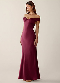 Gwendonme Merlot Off-the-Shoulder Satin Crystal Linen Summer Dress image3