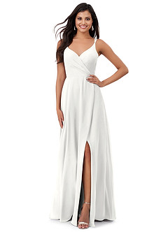 Azazie Lennon Vestidos de damas de honor Vestido de Blanco de Gasa de Corte en A con Encaje image1