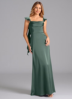 Azazie Adi Bridesmaid Dresses Sea Moss A-Line Pleated Stretch Satin Dress image1