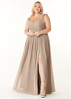 Azazie Metz Brautjungfernkleider A-Linie Herzchen Gerüscht Chiffon Kleid Taupe image7