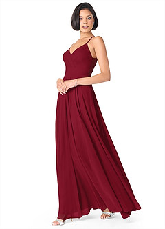 Azazie Avelina Bridesmaid Dresses Burgundy A-Line V-Neck Pleated Chiffon Dress image3