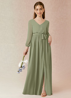 Azazie Angelica Junior Abito A-Line in Chiffon Plissettato Pistacchio image1