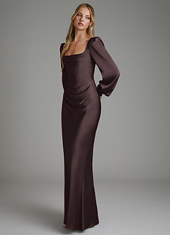 Azazie Brianna Bridesmaid Dresses Chocolate Plum Mermaid Corset Stretch Satin Dress image6