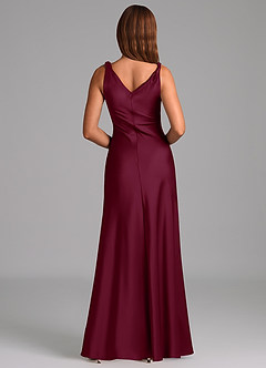 Azazie Nerine Bridesmaid Dresses Mulberry A-Line Pleated Stretch Satin Dress image5