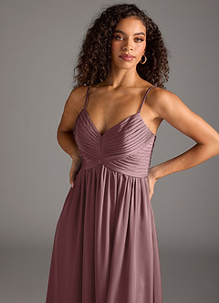 Azazie Alia Bridesmaid Dresses Vintage Mauve A-Line Pleated Stretch Satin Dress image3