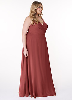 Azazie Davis Bridesmaid Dresses Terracotta A-Line V-Neck Chiffon Dress image10