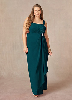 Azazie Weisz Mother of the Bride Dresses Pine A-Line Square Neckline Pleated Chiffon Dress image10