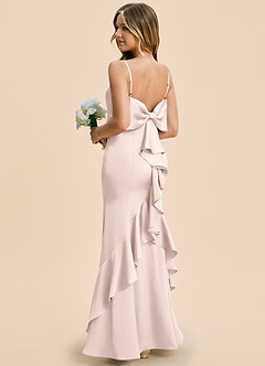 Azazie Lioren Junior Blushing Pink Sheath Bow Stretch Satin Dress image4