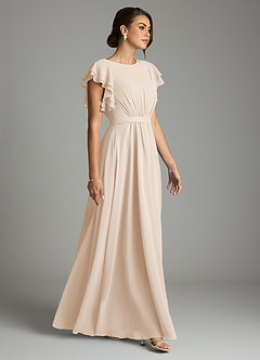 Azazie Daphne Modest Bridesmaid Dresses A-Line Ruffled Chiffon Floor-Length Dress image4