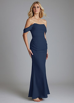 Azazie Luiza Bridesmaid Dresses Dark Navy Mermaid Off the Shoulder Chiffon Dress image4