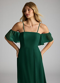 Azazie Sue Bridesmaid Dresses Emerald A-Line Off the Shoulder Chiffon Convertible Dress image2