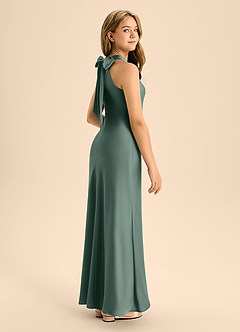 Azazie Doretta Junior Abito A-Line in Raso Elasticizzato Plissettato Muschio Marino image1