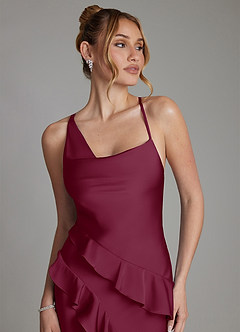 Azazie Jayda Bridesmaid Dresses Mulberry A-Line Ruched Stretch Satin Dress image3