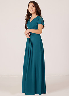 Azazie Peony Junior Robe Trapèze en Mousseline de soie Plissée Bleu Encre image3