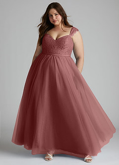 Azazie Luxi Bridesmaid Dresses Desert Rose A-Line Pleated Tulle Dress image6