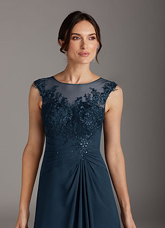Azazie Endora Final Sale Dark Navy A-Line Scoop Lace Chiffon Dress image4