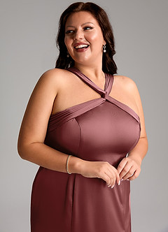 Azazie Rue Bridesmaid Dresses Amethyst A-Line Pleated Stretch Satin Dress image13