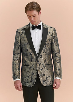 front Samuel Champagne Floral Jacquard Peak Lapel Tuxedo Jacket