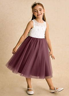 Azazie Lina Flower Girl Dresses Ivory Sangria Ball-Gown Lace Dress image4