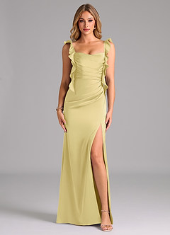 Azazie Jessamine Bridesmaid Dresses Lemon Sorbet A-Line Corset Stretch Satin Dress image3