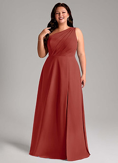 Azazie Phaedra Bridesmaid Dresses Terracotta A-Line One Shoulder Chiffon Dress image5