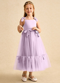 Azazie Jaci vestidos de niña de las flores Vestido de Lila Esmerilada de Gasa de Corte En A con Tirante Espagueti image3
