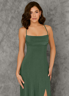 Azazie Aubrianna Bridesmaid Dresses Eucalyptus A-Line Pleated Luxe Knit Dress image5