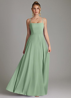 Azazie Elita Vente finale Robe Trapèze en Mousseline de soie Plissée Matcha image4