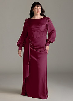 Azazie Raye Bridesmaid Dresses Mulberry Mermaid Long Sleeve Stretch Satin Dress image7