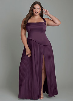Azazie Stephanie Bridesmaid Dresses Plum A-Line Pleated Stretch Satin Dress image7