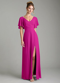 Azazie Ambrosia Bridesmaid Dresses Fuchsia A-Line Pleated Chiffon Dress image1