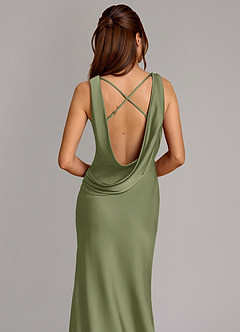 Azazie Cheryl Vestidos de damas de honor Vestido Salvia De Jardín de Satén Elástico de Corte Sirena image2
