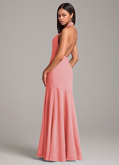 Azazie Lorena Bridesmaid Dresses Coral Mermaid Pleated Chiffon Dress image6