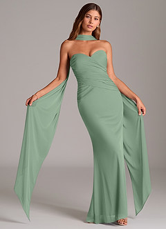 Azazie Katelyn Final Sale Matcha Sheath Strapless Mesh Convertible Dress image1