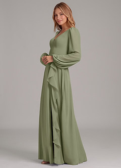 Azazie Simone Bridesmaid Dresses Pistachio A-Line Long Sleeve Chiffon Dress image6