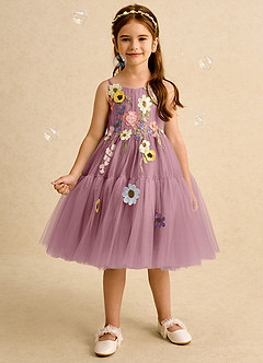 Azazie Osea vestidos de niña de las flores Vestido de Malva Vintage de Tul de Corte Princesa con Plisado image3